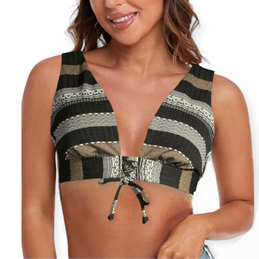 Tulum Texture Striped Bikini Top